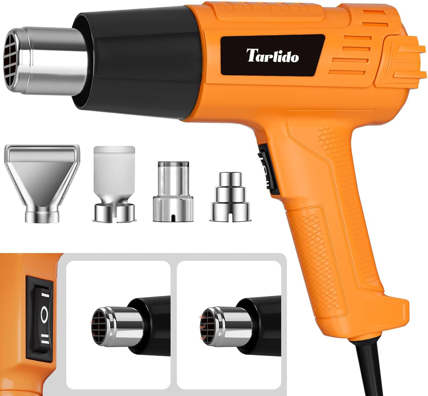 Heat Gun 1500W 572°F-932°F(300°C-500°C) Fast Heating Heavy Duty Hot Air Gun Kit Variable Temperature Control Overheat Protection with 4 Nozzles for Crafts, Shrinking Pvc, StrippingPaint ﻿