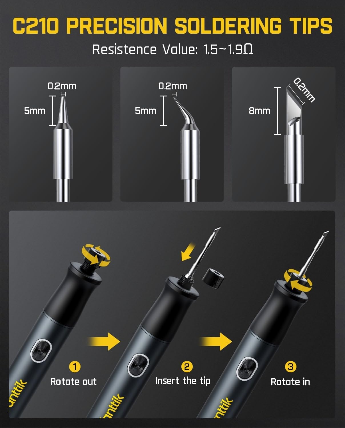 Fanttik T1 Max Soldering Iron Kit, Cordless Soldering Iron, 7 Seconds Fast Heating(390°F-840℉), Auto Sleep, 4 Precision Soldering Tips(C210), 360° Swivel Stand, Soldering Iron for Precision Repair