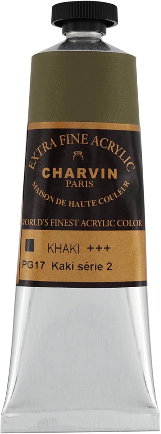 Charvin Extra Fine Professional Acrylic Paint - Khaki, 150ml Tube, Triple-Milled, Lightfast Pigments, Open Stock Artist Acrylic Paints in Nature-Inspired Hues