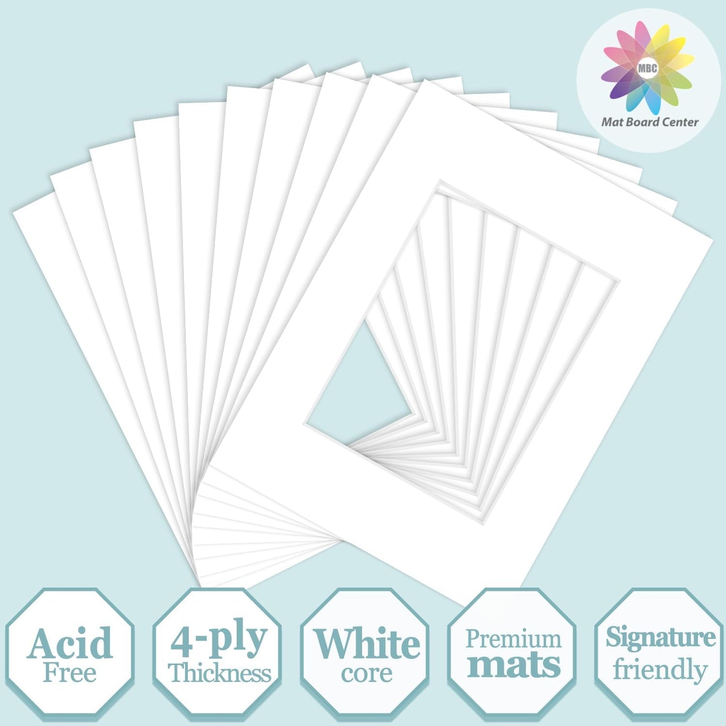 MBC Mat Board Center, 10 Pack 9X12 for 6X8 White Picture Mats Frame Mattes, Bevel Cut, Acid Free, 4-Ply Thickness