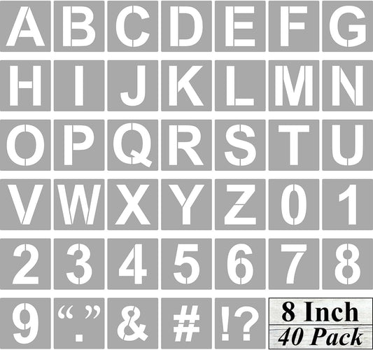 Alphabet Letter and Number Stencils 8 Inch - 40 Pack Large Letters and Numbers Stencil Templates with Signs for Painting on Wood, Reusable Letter Stencils for Chalkboard Signs & Wood Wall Art