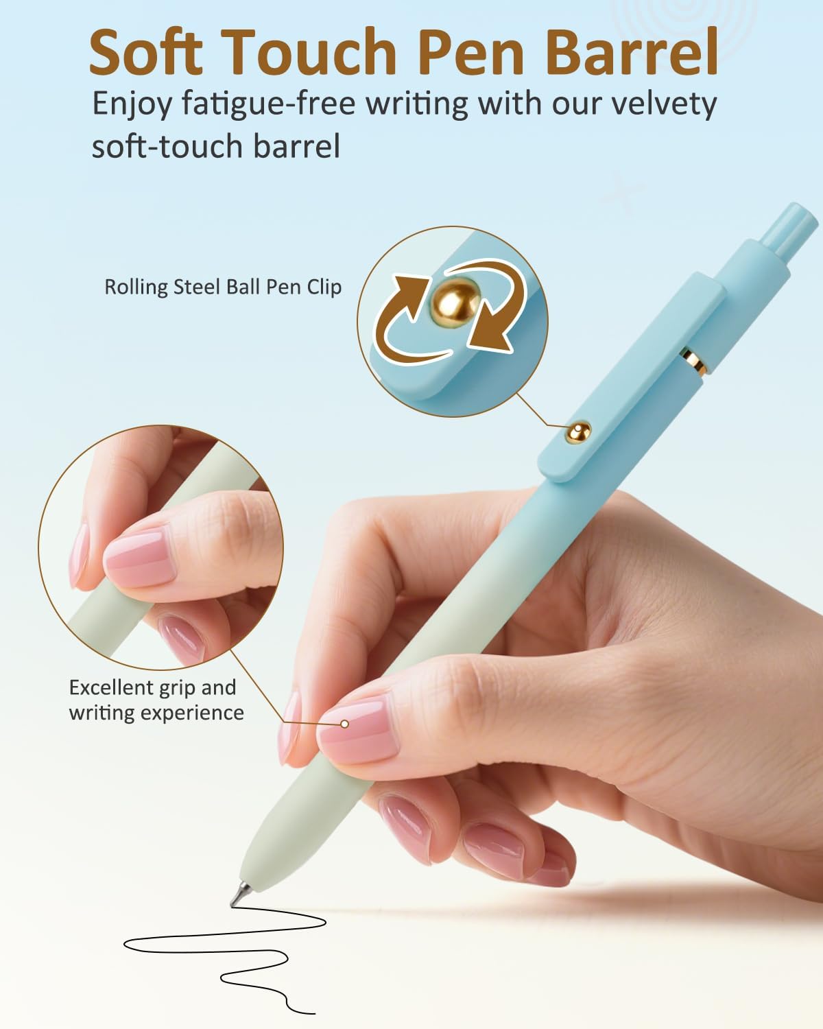 FIOVER Gel Pens, 6 Pcs 0.7mm Comfort Grip Quick Dry Black Ink Pens Fine Point Smooth Writing Pens, Cute Office Back to School Supplies Gifts for Women (6PCS Gradient Black Ink)