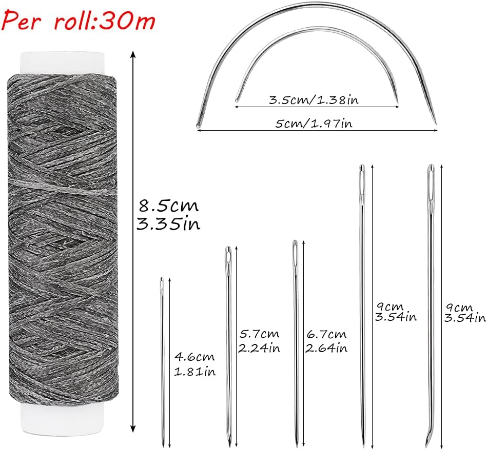 Ftyiwu Waxed Thread, Upholstery Needle and Thread 32 Yards with 7PCS Hand Sewing Needles for Home Upholstery Carpet Canvas Repair Leather Sewing (Dark Gray)