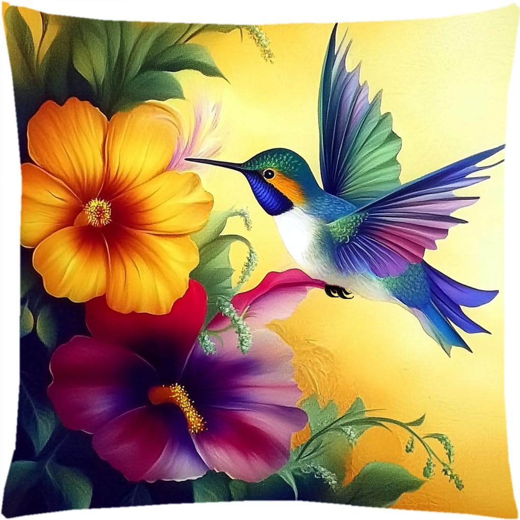 Stamped Cross Stitch Kits for Adults Beginners Pillow Needlepoint Kit with Embroidery Pattern Needlework Kit Prestamped Stitches Kit 11CT Cross Stitching-Hummingbirds Collect honey18x18inch