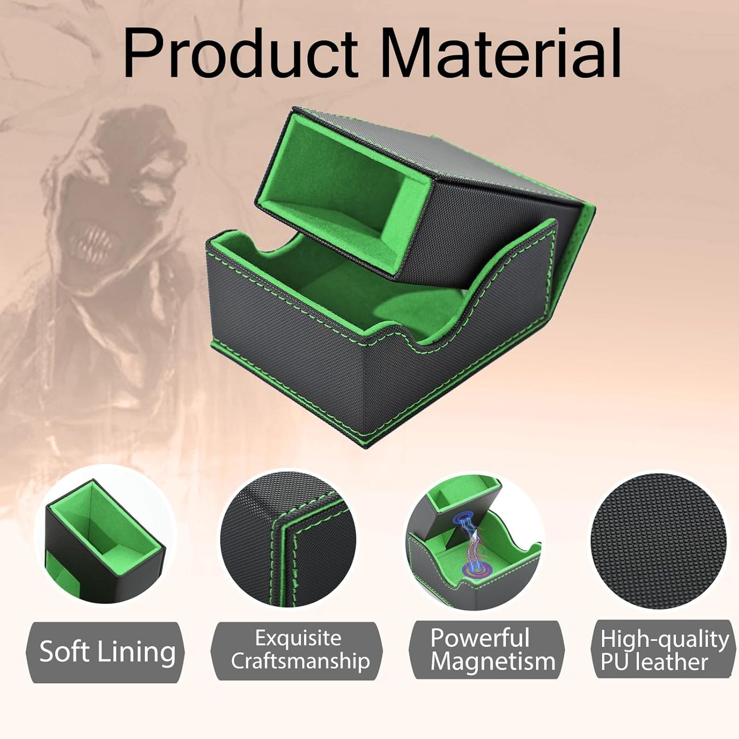 Dice Tower and Tray, Portable Commander Deck Box, Foldable Dice Storage Box for Dungeons and Dragons Rolling Tray Black/Green