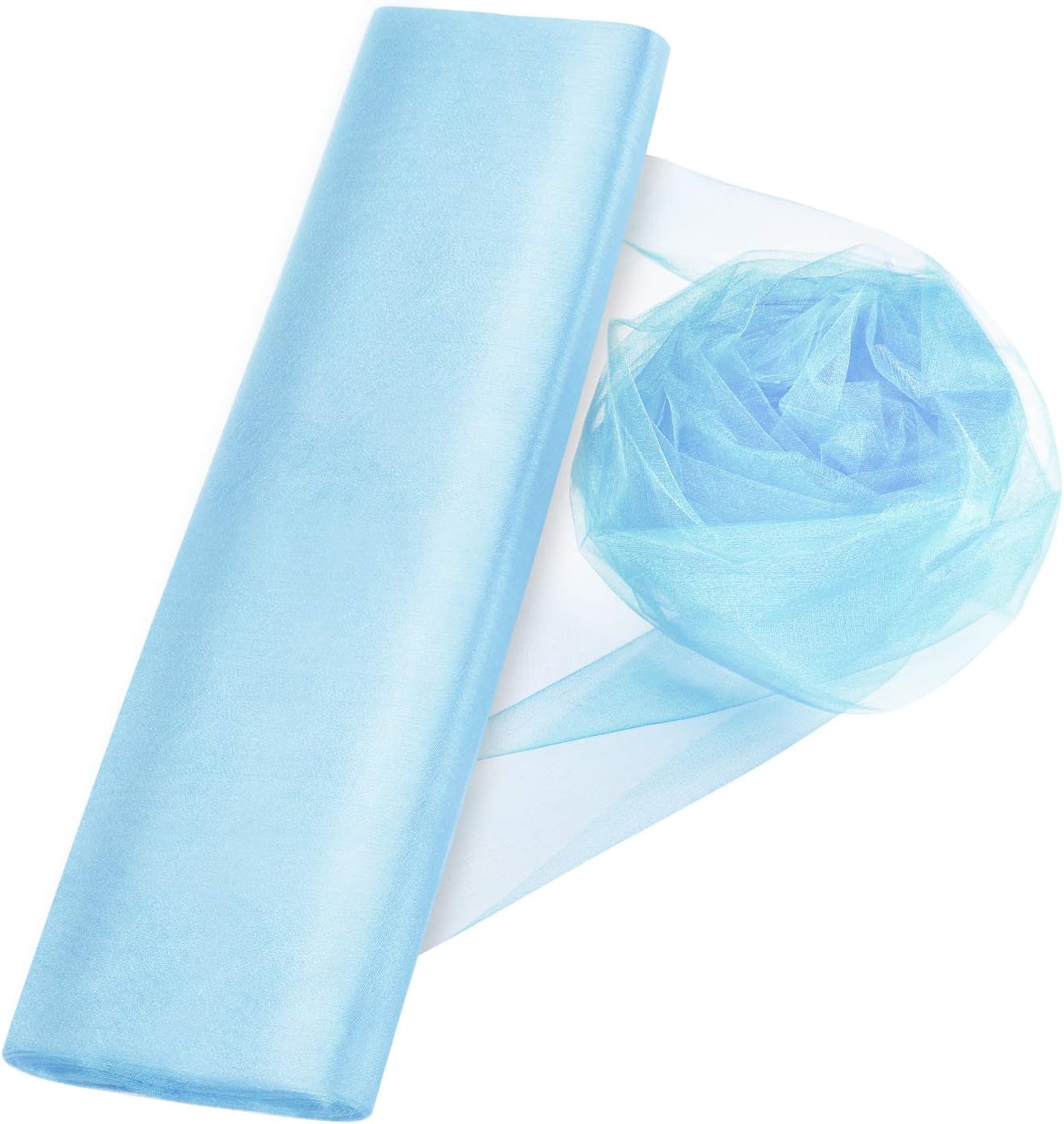 Crystal Organza Tulle Sheer Fabric Backdrop Curtains for Wedding Baby Shower Birthday Party Event Decor, 19” by 30 Yard (Light Blue)