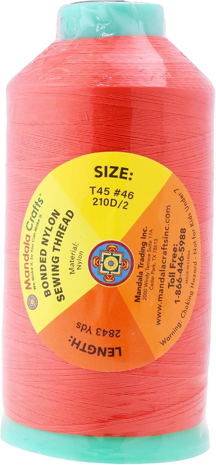 Mandala Crafts Bonded Nylon Thread Coral Heavy Duty Sewing Threads - 2843 YDs Size 46 210D T45 Tex 45 Thread for Leather Jeans Weaving Outdoor Marine Upholstery Threads