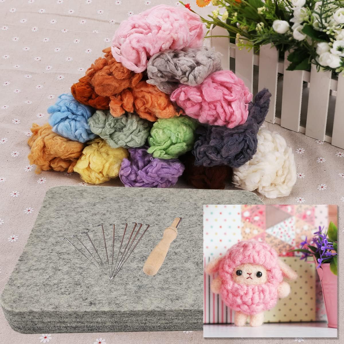 Wool Needle Felting Pad,10x8x1 inch Needled Felt Mat Block Thick and Firm Base for Precision Felting Projects Including Pair of Leather Finger Guards (10in*8in)