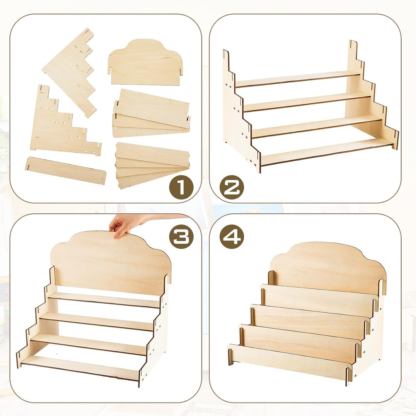 Barydat 2 Pcs 4 Tier Greeting Card Display Stand Wooden Sticker Display Stand Portable Card Display Rack for Vendors Retail Counter Table Display Trade Shows Showcase (Wood Color,15.8 Inch)