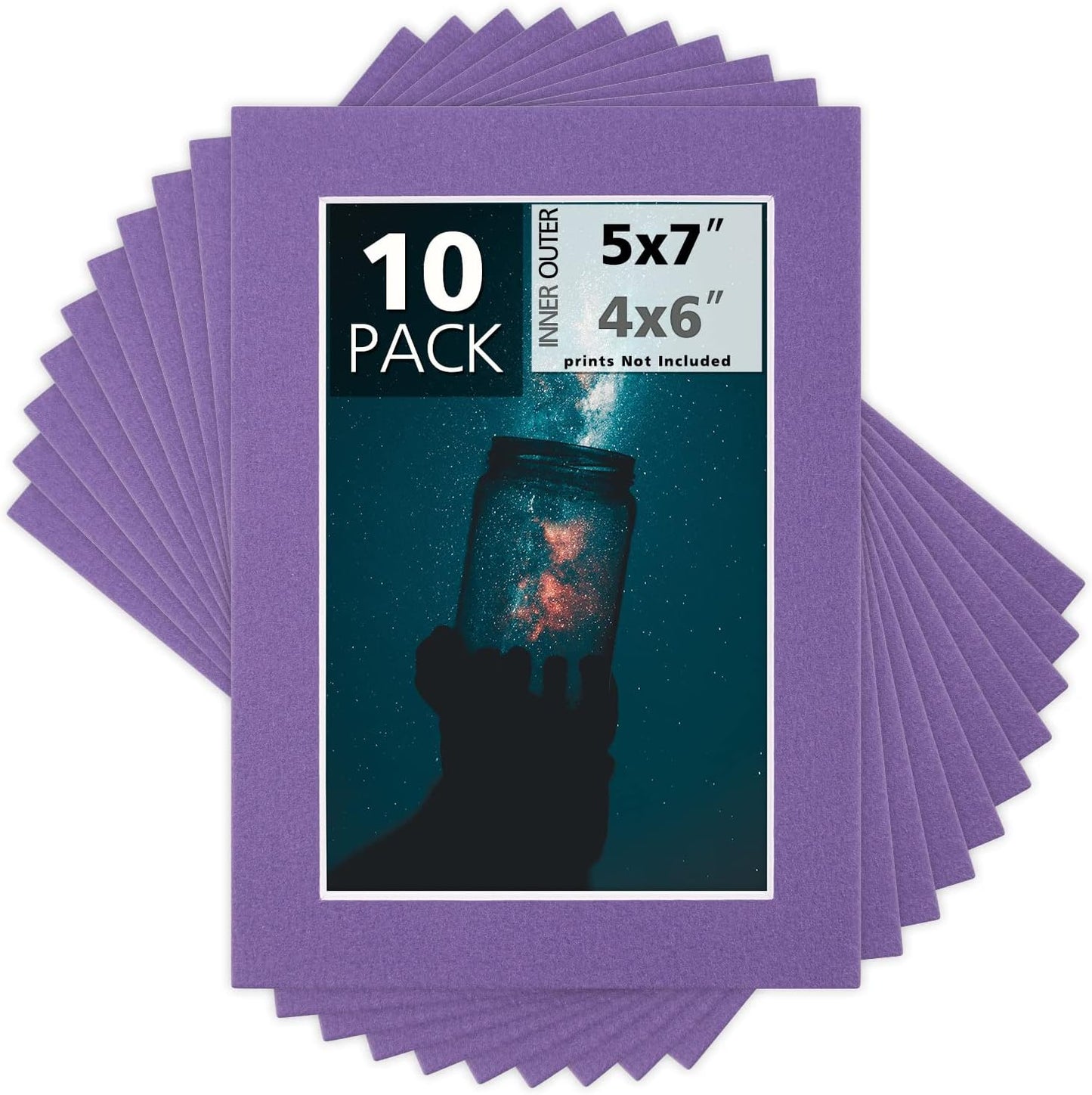 Mat Board Center, Pack of 10, 5x7 for 4x6 Color Mats - Bevel Cut, Acid Free, 4-ply Thickness, White Core - for Pictures, Photos, Framing, African Violet Color