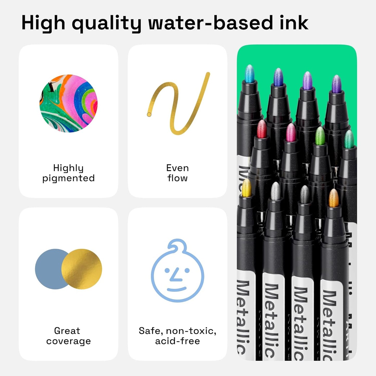 ARTISTRO 12 Metallic Markers, Medium Point Metallic Marker Pens for Wine Glasses, Rock Painting, Black Paper, Scrapbooking Crafts, Card Making, DIY Photo Album, Ceramic