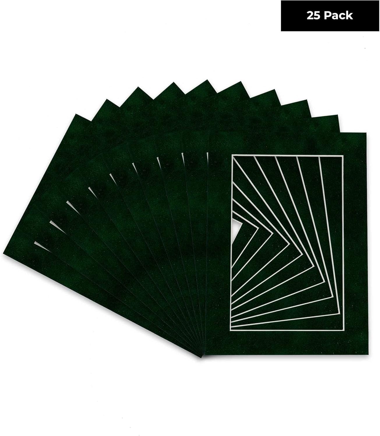 Pack of 25 Acid Free 11x14 Mats Bevel Cut for 8.5x11 Photos - Green Suede Precut Matboards With Backing Boards and Clear Photo Mat Bags For Pictures, Photos, Framing - 4-ply Thickness