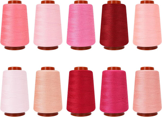 10 Pcs Sewing Thread, All Purpose Sewing Thread, 10 Spools Assorted Colors Each 800 Yards of Polyester Threads for Sewing Machine, Hand Stitching, Quilting, Serger (Pink Color System)