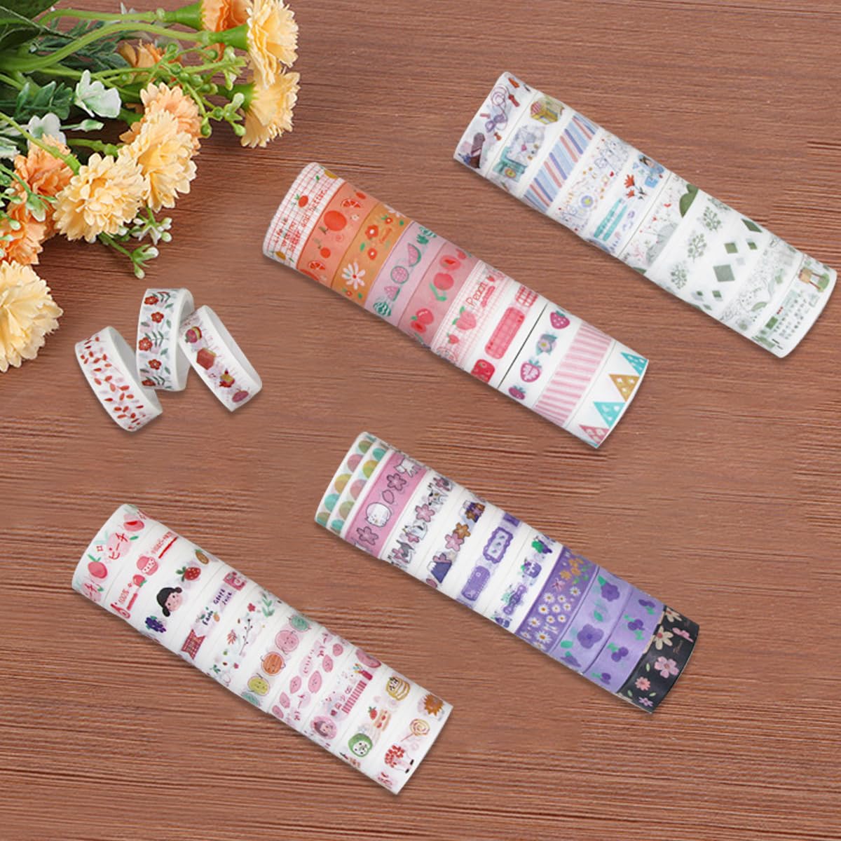 60 Rolls Cartoon Washi Tape Set Washi Tape Stickers Decorative Washi Tapes for DIY Crafts Scrapbooking Projects Paper Stickers