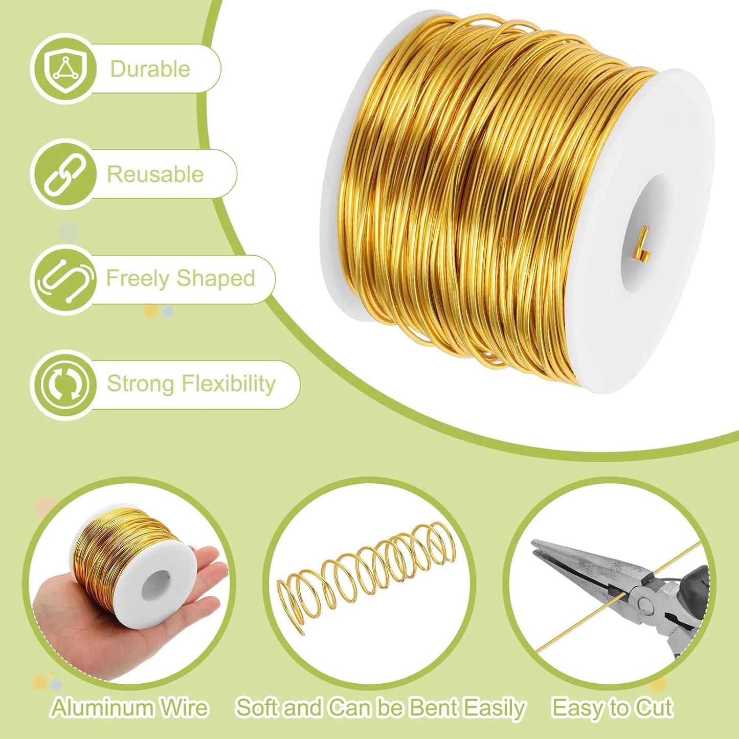 MECCANIXITY 15 Gauge Anodized Aluminum Craft Wire Bendable Bonsai Training Wire 223 Feet 1.5mm for Sculpting Crafts Wreath Floral Beading Jewelry Making, Gold Tone