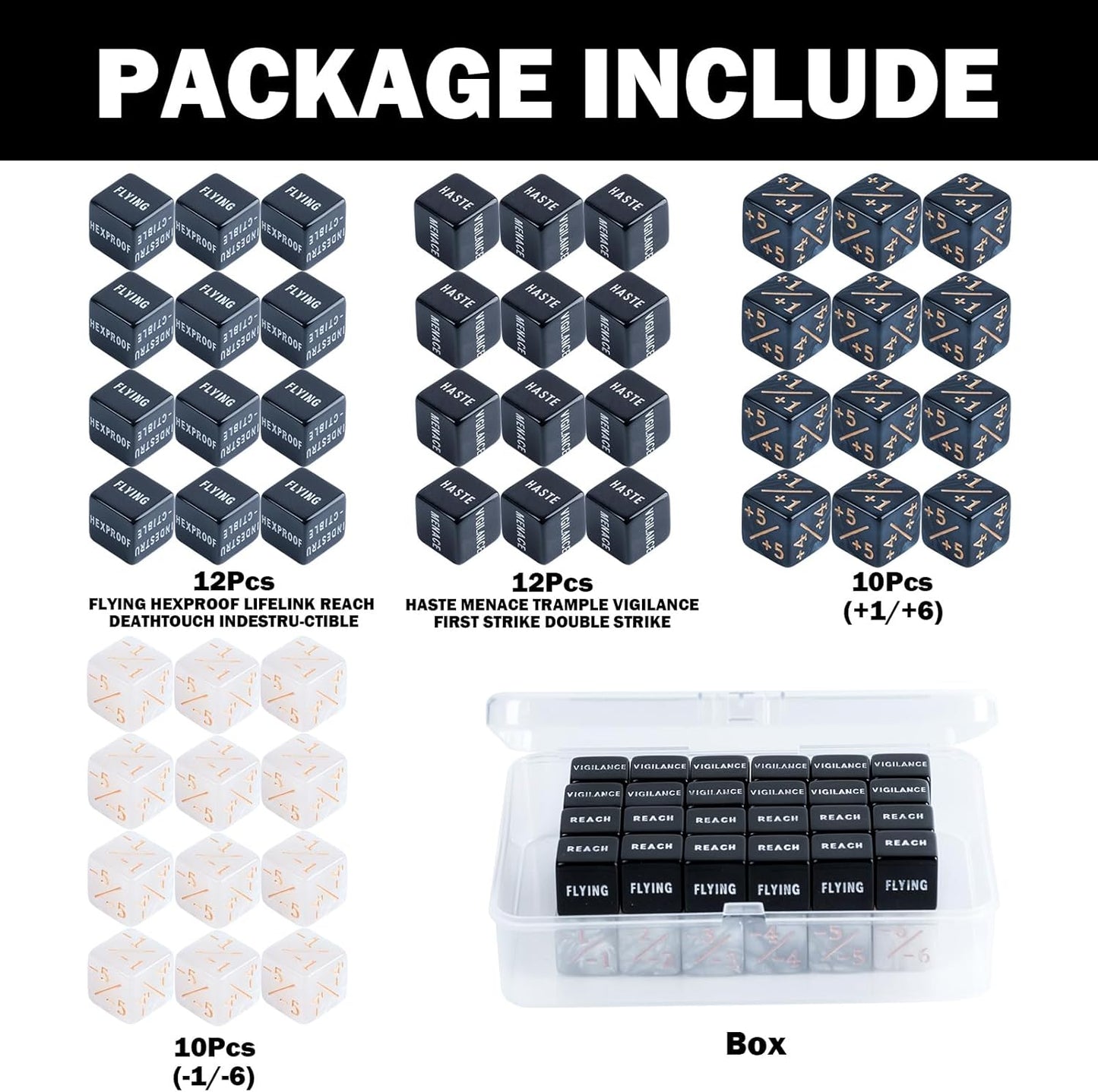 48 Pieces MTG Dice Counters Bulk Ability Keyword Counters Life Counter 1/+1 counters,6 Sided Dice Set for Tabletop Games,MTG, TCG, Card Games Accessories (48 Pieces)