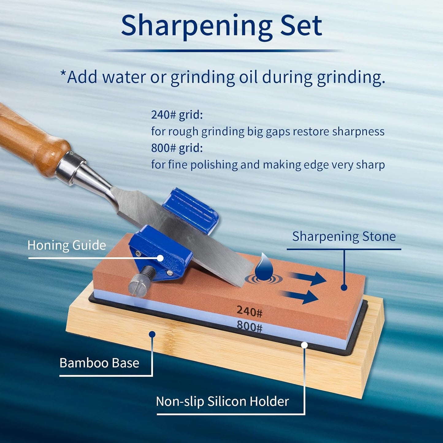 Professional Wood Chisel Set, 8pcs Woodworking Chisel Set with 1pcs Honing Guide, 1pcs Sharpening Stone