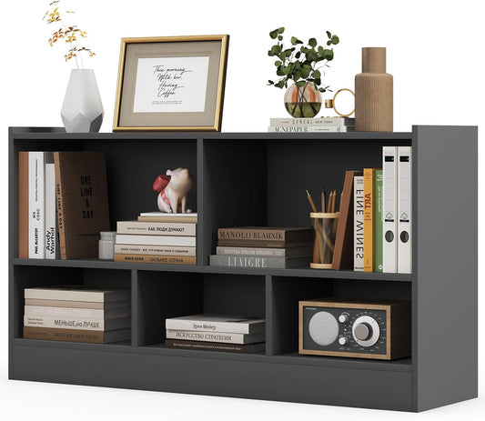 LOKO 2 Tier 5 Cube Bookcase, Open Shelf Storage Cabinet, Wooden Display Cabinet Shelf, Multipurpose Bookshelf for Living Room, Bedroom, Hallway, Home Office, Classroom (Grey)