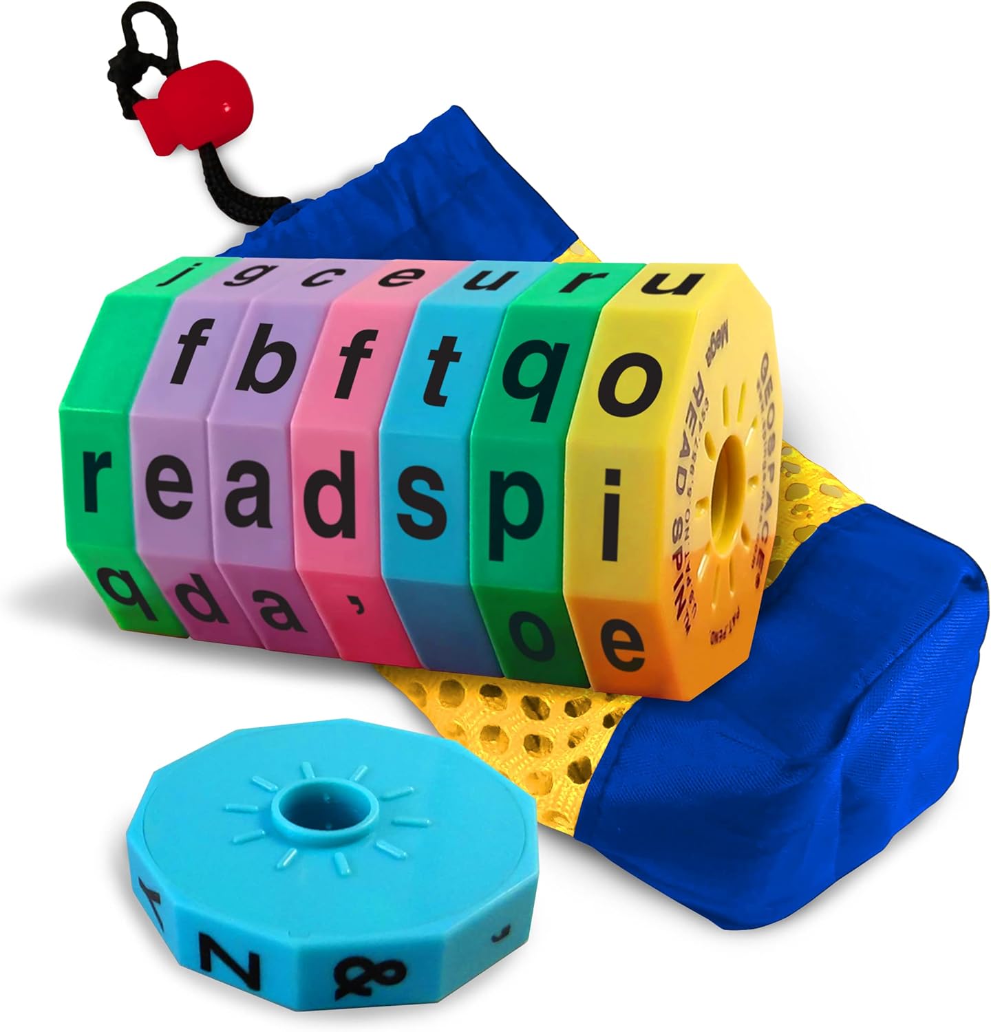 Geospace Read Spin Education Game for Kids – A Handheld Magnetic Spelling Game with Storage Pouch (Lower Case Letters)