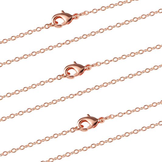 ALEXCRAFT 12PCS Rose Gold Plated Solid Brass Chians Hypoallergenic Flat Cable Chain Link Bulk for Jewelry Making (18"(2MM))