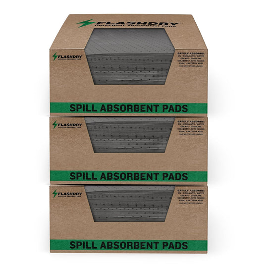 FlashDry - Universal Spill Absorbent Pads | 17.5” x 13.5” x 2mm Oil and All Purpose Premium Liquid Pads Packed in a Convenient Sturdy Dispensing Box - 300 Pads in Total