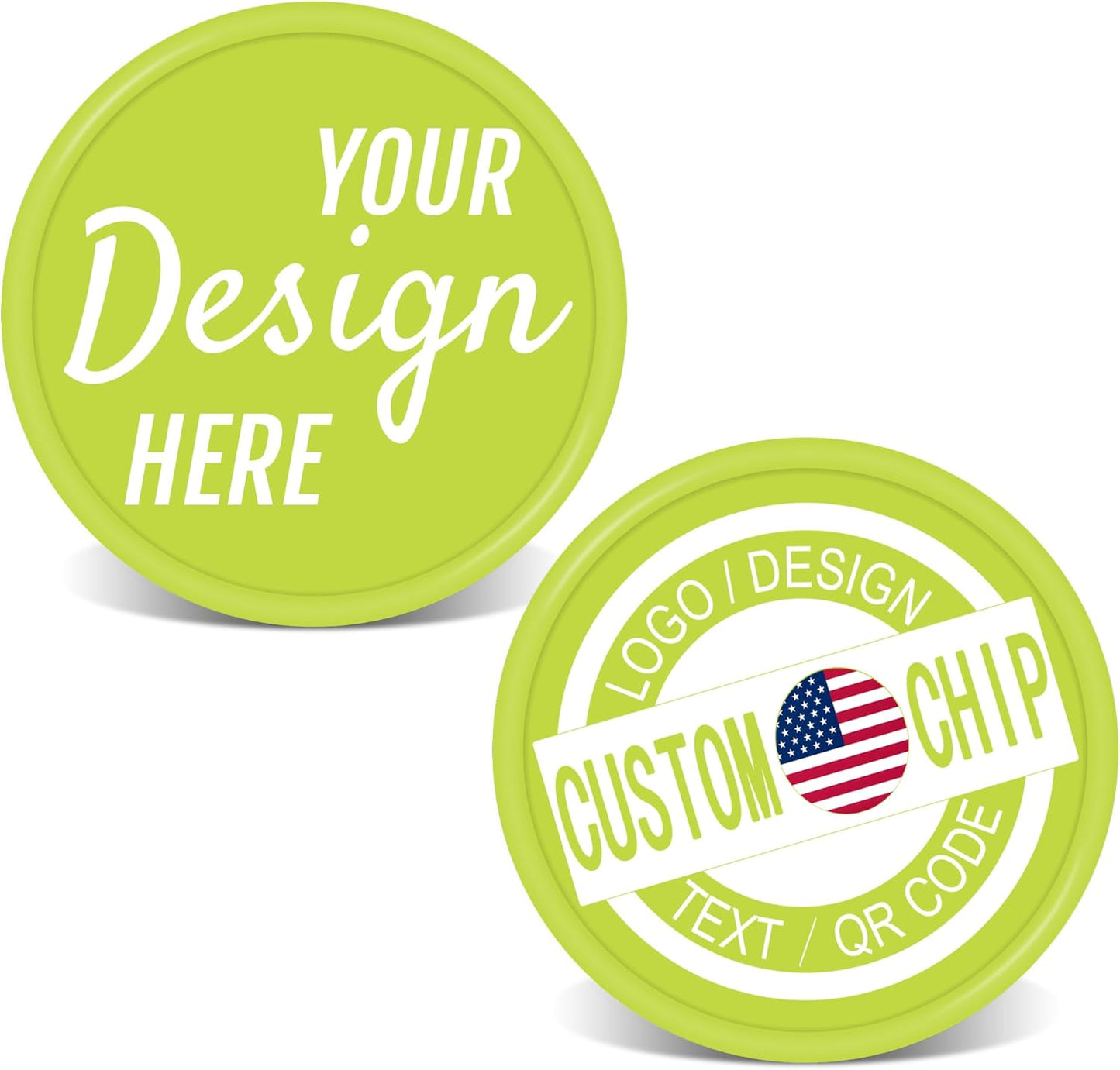 500 Personalized Plastic Chips, Custom Poker Chip, Print Your Logo Image or Text, Good for Golf Ball Markers, Challenge Coins, Business Cards, Drink Tokens