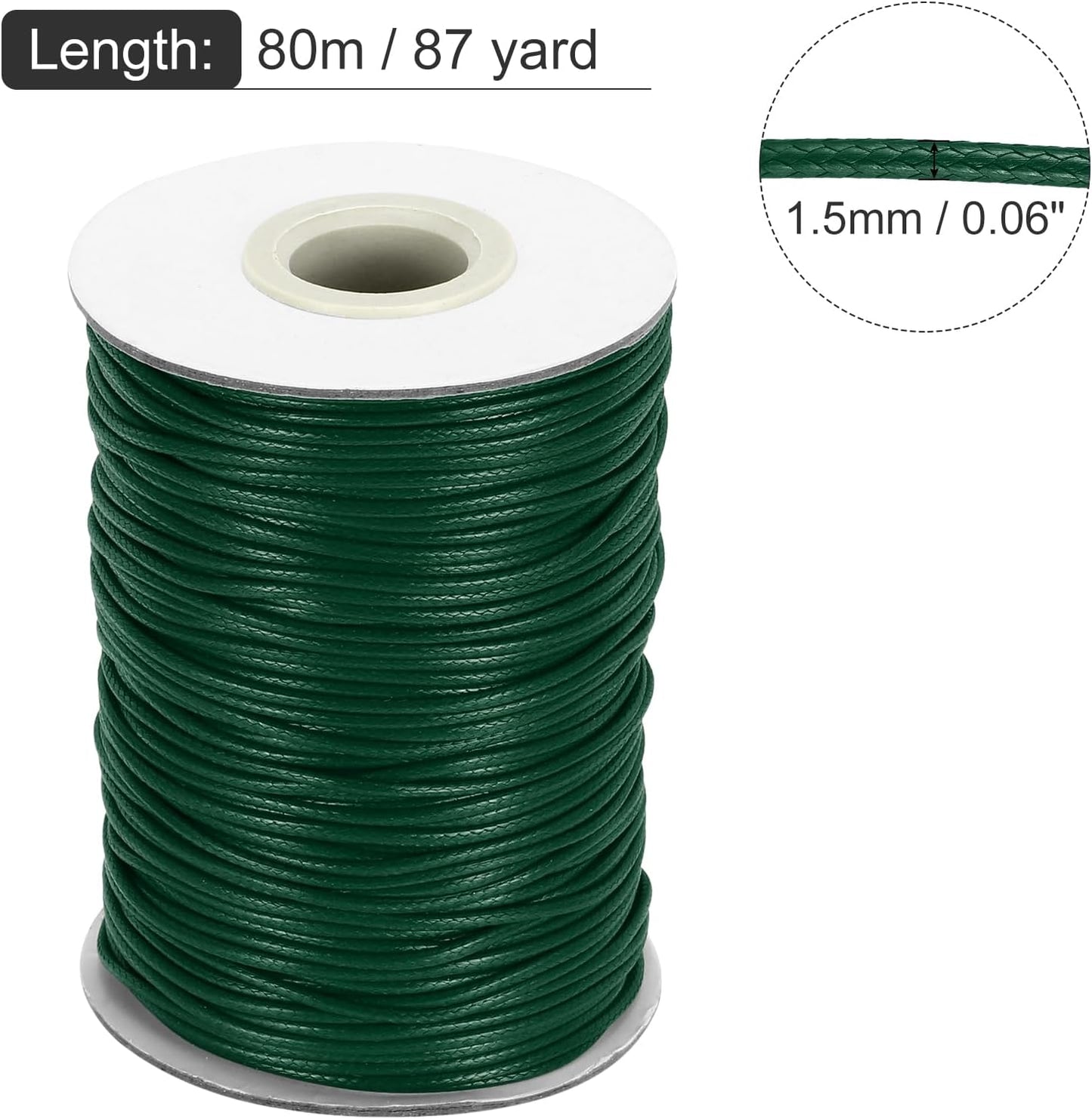 MECCANIXITY Waxed Cord 1.5mm Waxed Thread 87 Yard Wax String Leather Cord for Bracelet Making, Necklaces, Beading, Jewelry Making and DIY Crafts(Dark Green)