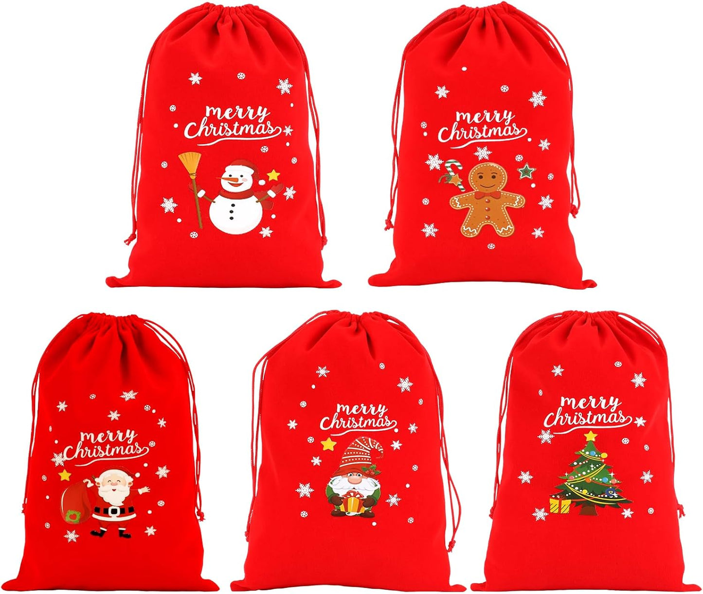 Tapleap Velvet Coth Christmas Bags with Drawstring, 50Pcs 7x10 for Wrapping Christmas Party Favors or Gifts for Friends, Small Bussiness, Coworkers