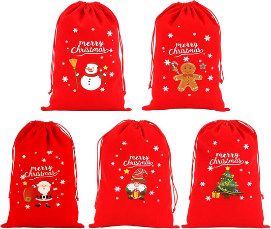 Tapleap Velvet Coth Christmas Bags with Drawstring, 50Pcs 7x10 for Wrapping Christmas Party Favors or Gifts for Friends, Small Bussiness, Coworkers