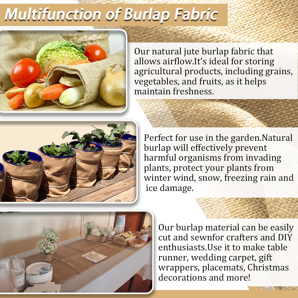 Burlap Fabric Roll, 12" x 30 Feet Burlap Garden Fabric Natural Jute for Decorations, Crafts, Weddings, Table Runner, Landscaping, Plants & Tree Covering