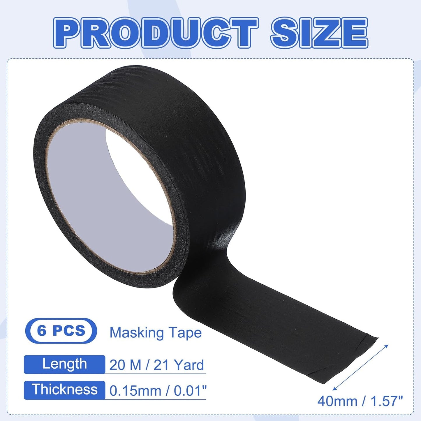 MECCANIXITY Masking Tape 1.6 Inch x 21 Yard Painter's Tape Black Paint Tapes for DIY Crafts Arts Drawing Decoration Labeling Car Painting Artist Teachers, Pack of 6