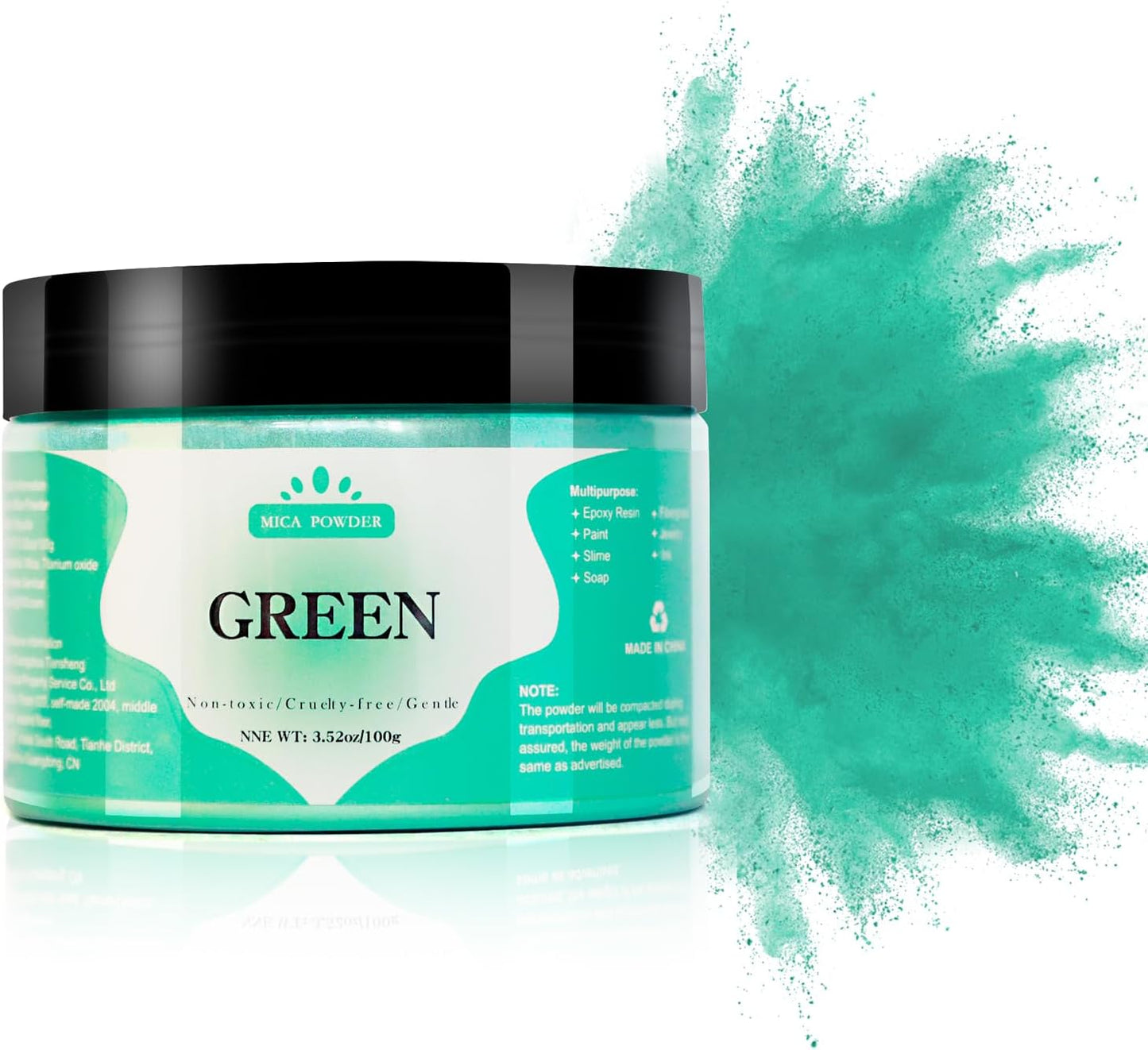 Mica Powder - 100g Mica Powder for Epoxy Resin - Metallic Color Pigment for Resin, Soap, Bath Bombs, Eye Shadow, Nails, DIY Crafting Projects etc. (Green)