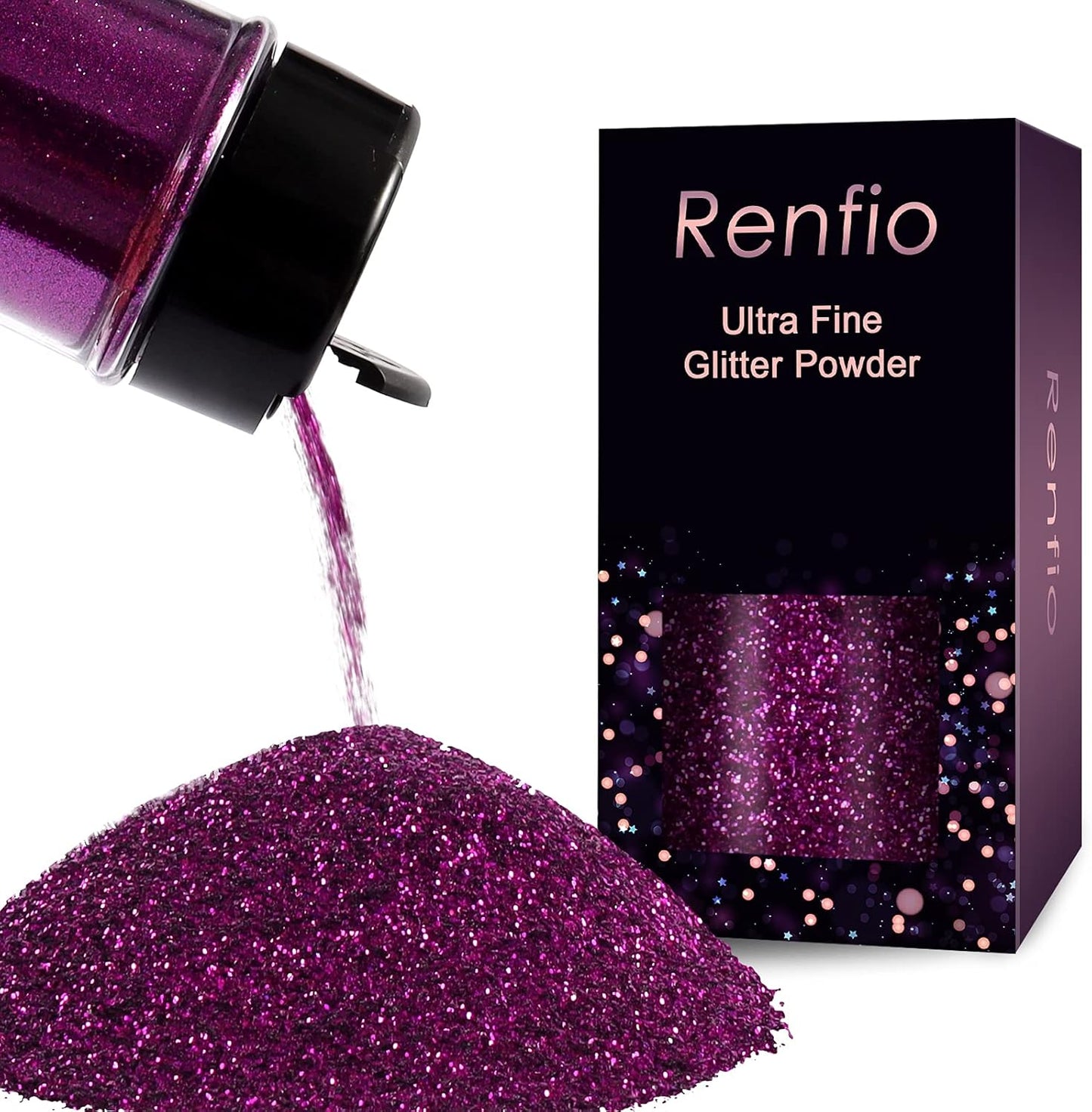 Renfio Ultra Fine Glitter Powder Metallic Resin Glitter 2.11 Oz (60g) PET Flakes Crafts Sequins 1/128" 0.008" 0.2mm Epoxy Chips Flakes for Tumblers Slime Decoration - Crape Myrtle