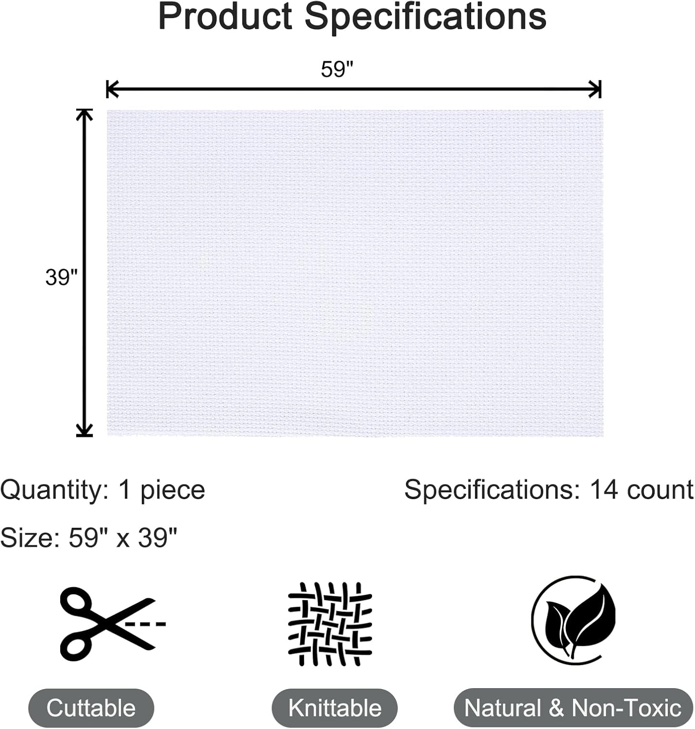 HexaHive Aida Cloth 14 Count Cross Stitch Fabric - 59 by 39 Inch Large Size Water Soluble Cross Stitch Canvas for Home DIY Embroidery Decoration Supplies (14CT, White)