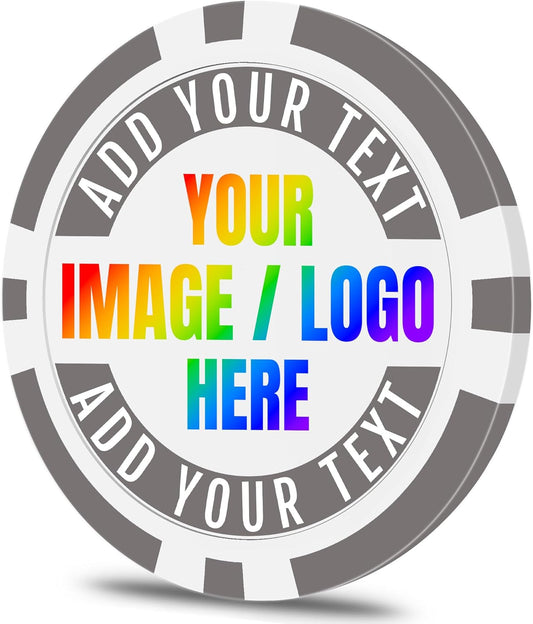 50 Custom Poker Chips, Personalized with Your own Logo, Photo or Text - 11.5g Casino Chips for Poker Gram, Tournaments, Business Card, Token