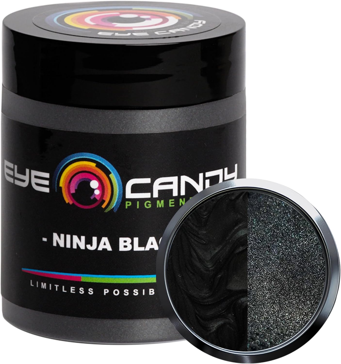 Eye Candy Premium Mica Powder Pigment “Ninja Black” (25g) Multipurpose DIY Arts and Crafts Additive | Woodworking, Epoxy, Resin, Bath Bombs, Paint, Soap, Nail Polish, Lip Balm (Ninja Black, 25G)