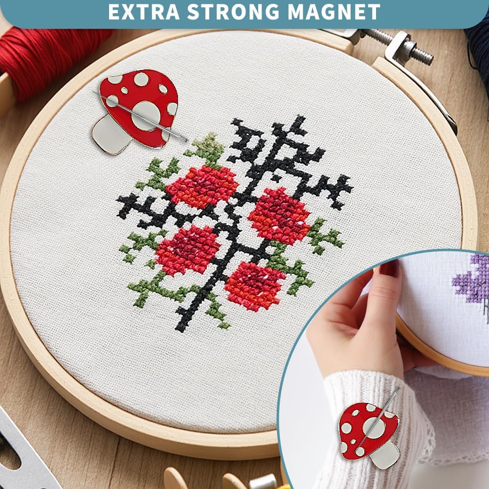 Magnetic Needle Minder Magnet Embroidery Accessories and Supplies Embroidery Needle Holder Cross Stitch Holder Needlework Supplies (Cardinal) (Mushroom)