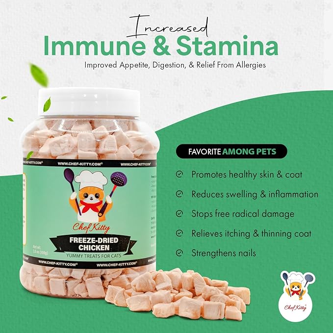 Freeze-Dried Chicken Treats for Cats & Dogs – 100% Human Grade, Single Ingredient, High-Protein, Healthy Snack – No Additives or Preservatives – 3.5oz - Inspected & Tested in USA