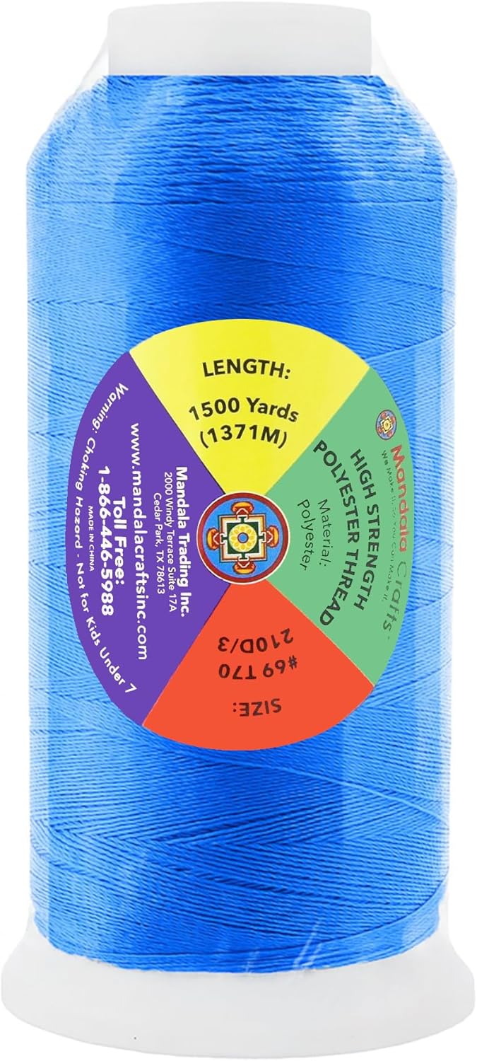 Mandala Crafts Sky Blue Heavy Duty Thread - 1500 Yds Tex 70 Thread for Sewing Drapery Jeans Leather Hair Outdoor Marine Upholstery