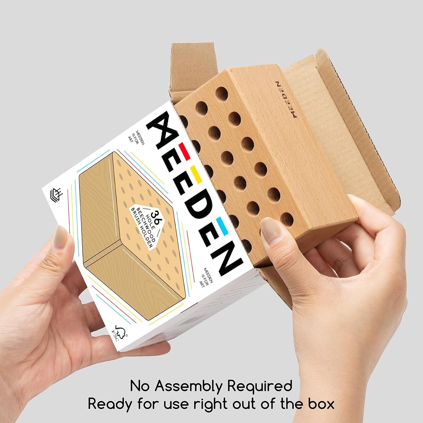 MEEDEN 2Pcs Beechwood Pencil and Brush Holders: 36 Holes Paint Brush Storage Organizer & Holder Rack - Wood Block Pencil Holder for Paintbrushes, Pens and Art Tools - Paint Brush Holder Display Stand