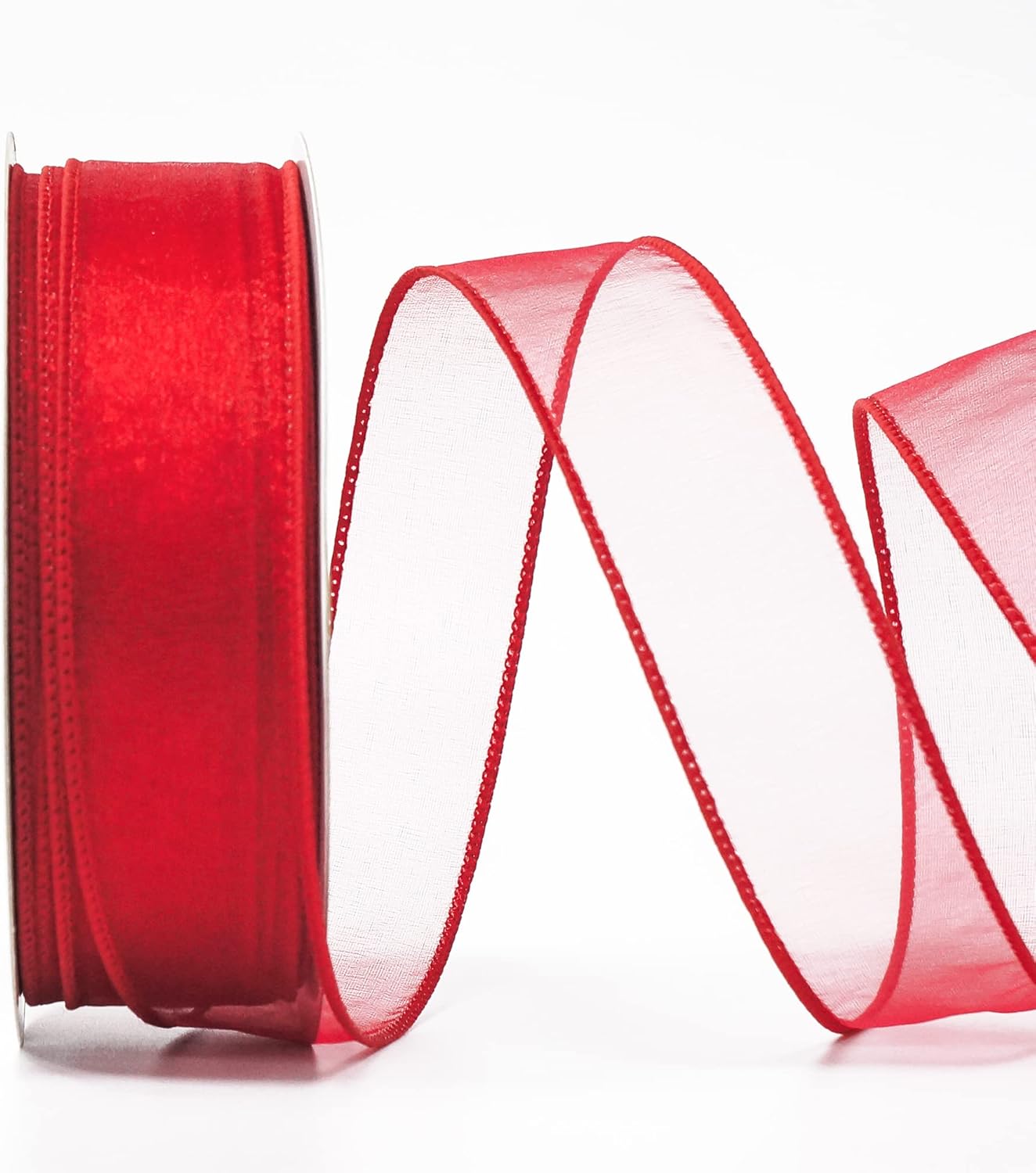 CT CRAFT LLC Sheer Organza Wired Ribbon 1.5" x 50Yards Red for Wedding Chair Bow Flora Bouquet Gift Wrapping Christmas Tree Home Decor Wreath