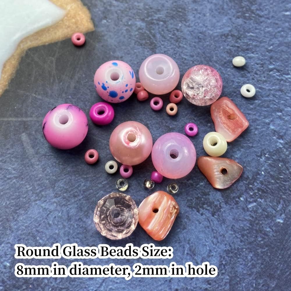 Assorted Glass Resin Beads Multi Size Colors Smooth Cracked Gravel Millet Spacer Beads for Bracelets Necklace Earring DIY Jewelry Making Craft(Pink Series)