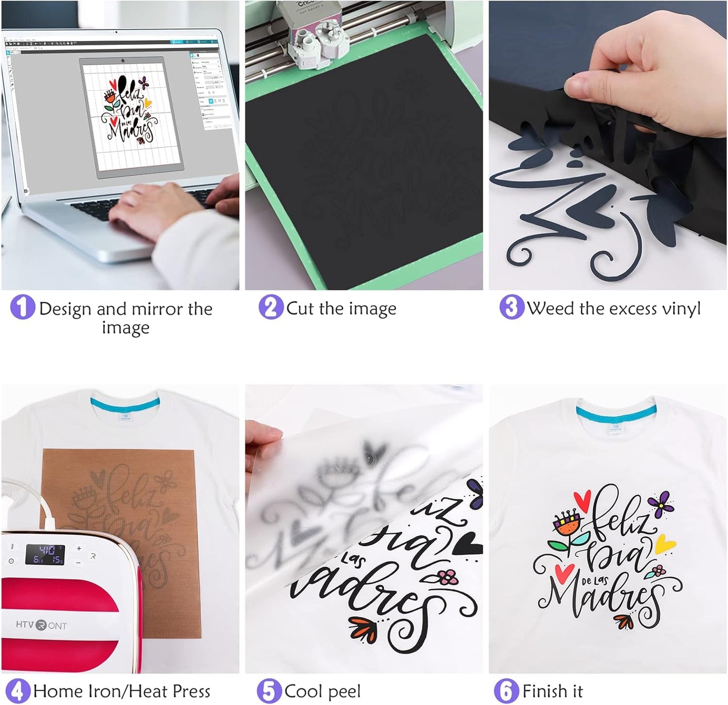 HTVRONT HTV Heat Transfer Vinyl Bundle: 36 Pack 12 x 10" Iron On Vinyl with 1 Pack Standard Grip Cutting Mat for T-Shirt, 25pcs Assorted Colors HTV Vinyl with Tweezer for All Cutting Machine