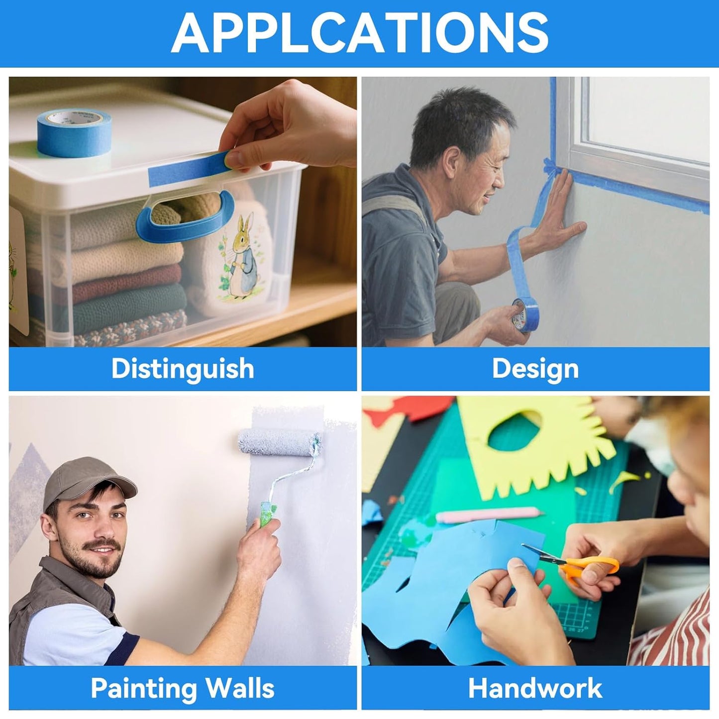 Premium Blue Masking Tape,Painters Tape,Blue Painters Tape for Automotive,DIY Paper Arts & Crafts, Spraying Drywall Paint, No Residue & Easy to Clean Up,12pcs 0.7in X 54 Yd Painter's Tape