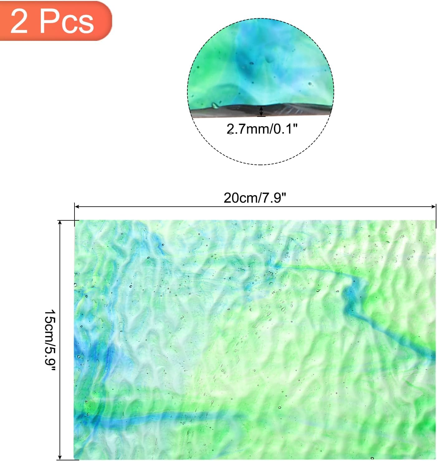 MECCANIXITY 2 Pcs Stained Glass Sheet Mosaic Tile 7.9 Inch x 5.9 Inch Bright Blue Stained Glass Sheets for Crafts DIY Art Project