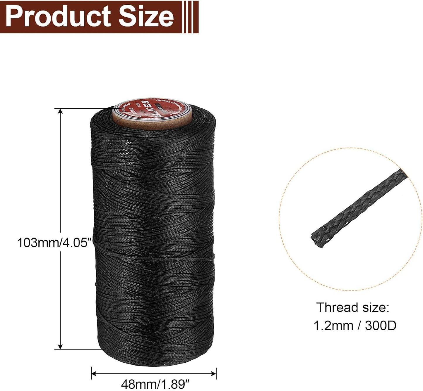 uxcell Flat Leather Sewing Waxed Thread, 140m / 153 Yards Polyester Wax String, 300D Wax Stitching Cord for Leather Crafts, Bookbinding, Bracelets Braided, Black