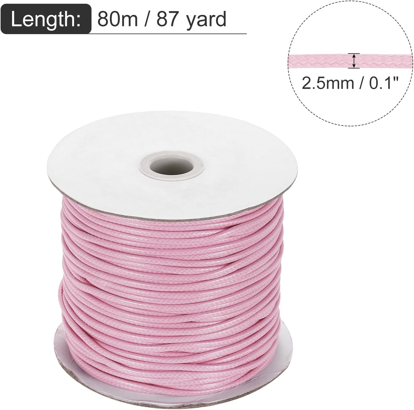 MECCANIXITY Waxed Cord 2.5mm Waxed Polyester Cord 87 Yard Wax String for Bracelet Making, Necklaces, Beading, Jewelry Making and DIY Crafts(Light Pink)