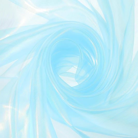 MECCANIXITY Iridescent Sheer Organza Fabric, 2 Yards x 59 Inches Solid Laser Holographic Shiny Fabric Organza Cloth for Wedding, Curtains, Costume, Photo Background, Light Blue