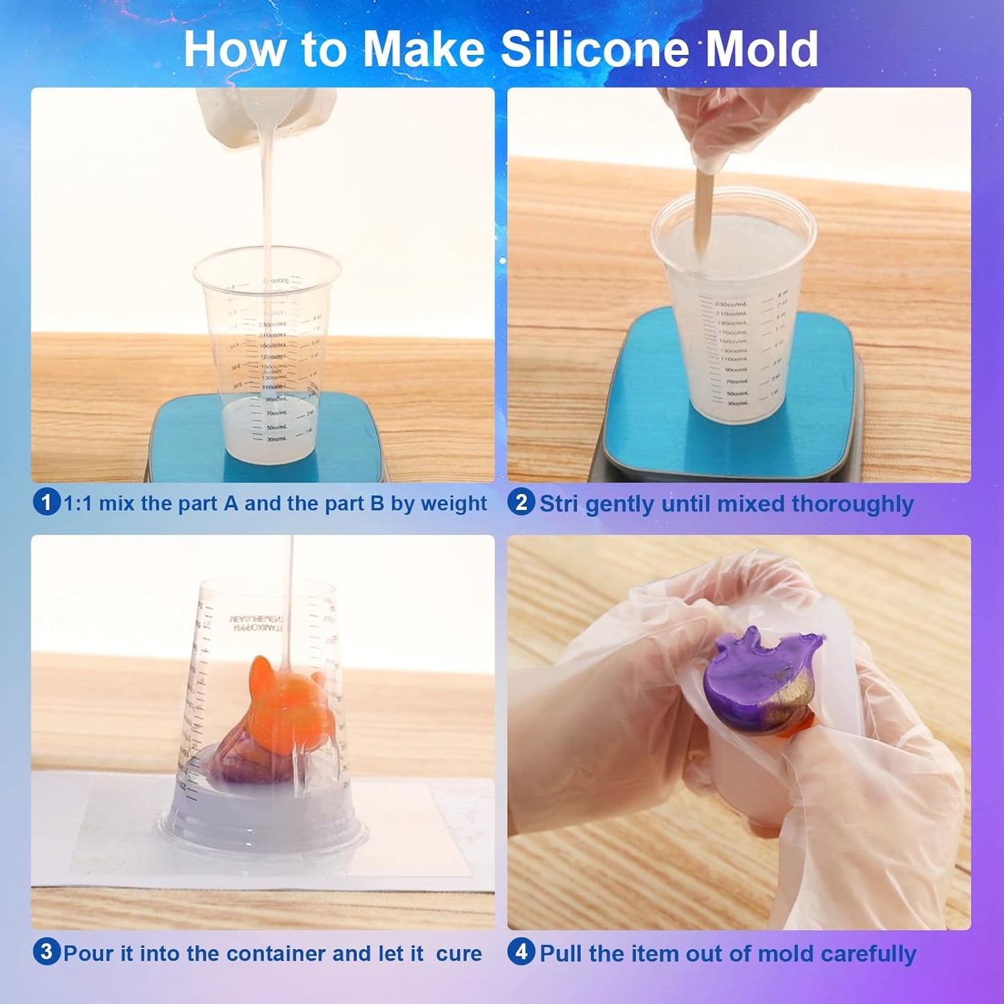 CHANGTIKEJI Silicone Mold Making Kit, 84oz 10A Elastic Liquid Silica Gel for Casting Resin molds and Candle & Soap Mold,Fast Cure Translucent Platinum Silicone Rubber