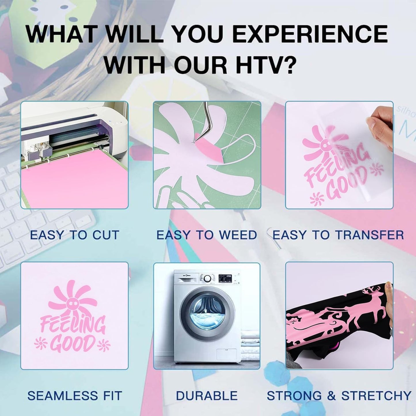 HTVRONT Pink Heat Transfer Vinyl Rolls - 12" x 8ft Baby Pink HTV Vinyl for Shirts, Iron on Vinyl for All Cutting Machine - Easy to Cut & Weed for Heat Vinyl Design